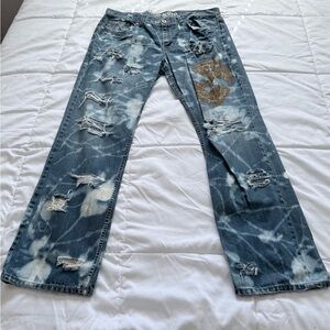 Distressed Relaxed Fit Jeans - Blue
